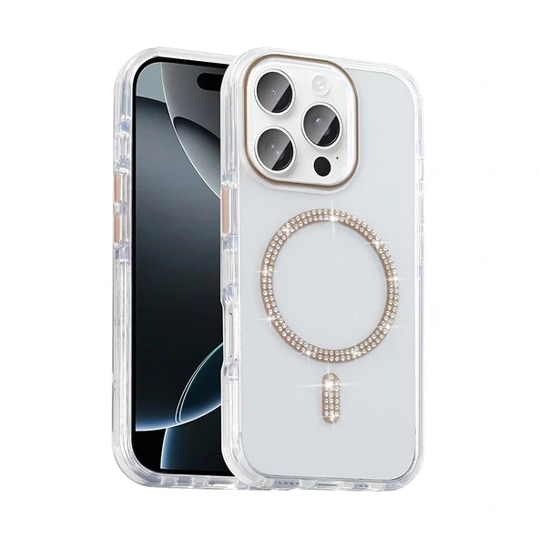 iPhone 15 Pro Kılıf Taşlı Tasarım M-safe Şarj Özellikli Koment Silikon Kapak ürün görseli