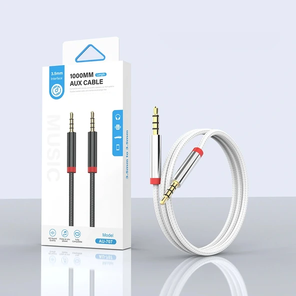 AU-707 Örgü Tasarımlı Aux Audio Kablo 3.5mm 1m - Resim 4