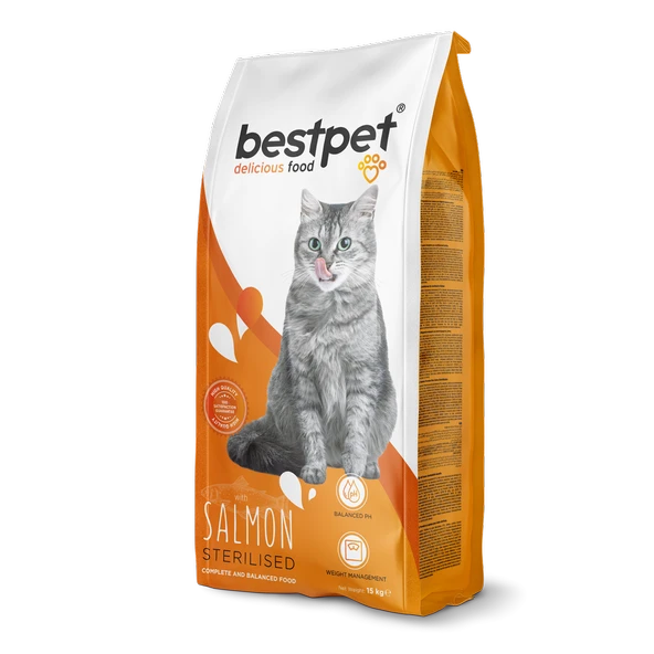Bestpet Yetişkin Kısırlaştırılmış Kediler İçin Somonlu Kuru Mama 15 kg