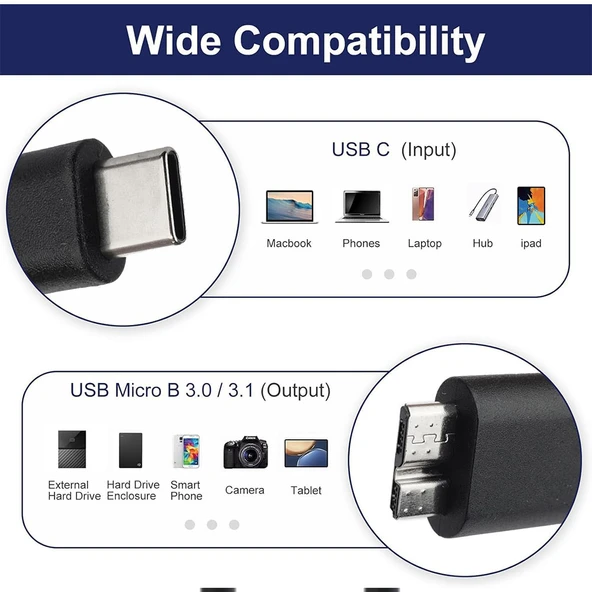 Type C usb c to Mikro Usb B Şarj ve data Veri Aktarım Kablosu 2m - Resim 4