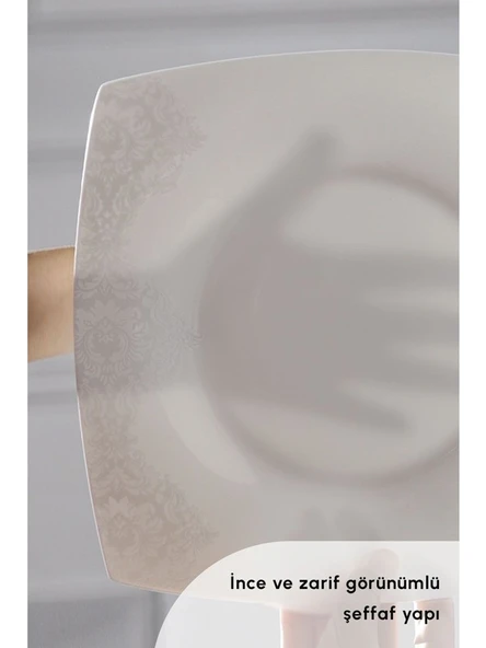 Karaca Fine Pearl Helen 62 Parça 12 Kişilik Beyaz Porselen Kare Tabaklı Şık Yemek Takımı - 10