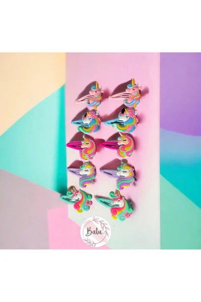 BATU GİYİM Unicorn Renkli Toka Seti Çıtçıt