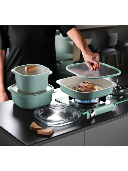 Neoflam Fika Comfort Yeşil Tencere, Tava ve Fırın Kabı Seti