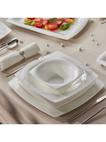 Karaca Fine Pearl Helen 62 Parça 12 Kişilik Beyaz Porselen Kare Tabaklı Şık Yemek Takımı - 9