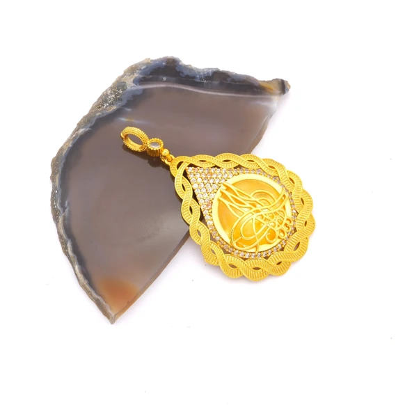 Altın Kaplama Tuğralı Kolye Ucu TGR-716 - Resim 4