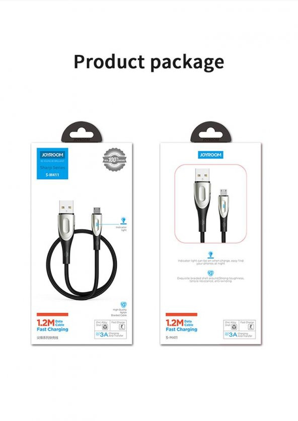 Joyroom S-M411 Sharp Serisi Mikro USB Şarj ve Data Kablosu 1.2 M Kırmızı - 2