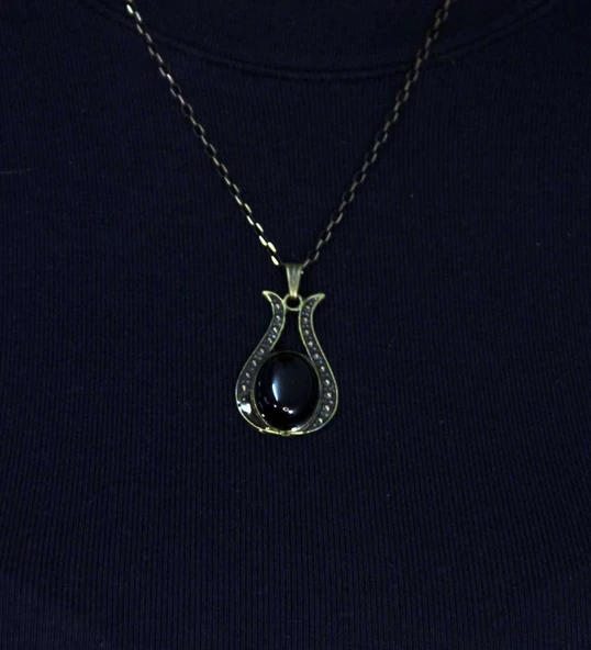 Doğal Taş Oniks Doğal Taşlı Lale Modelli Antik Kadın Kolye euk44o ürün görseli