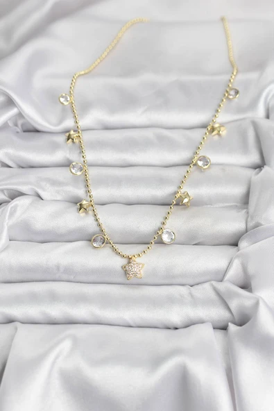 Pirinç Gold Renk Yıldız Model Kadın Kolye - TJ-BKO10640 - Resim 2