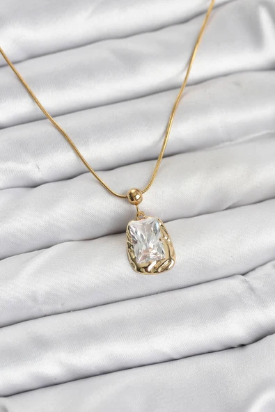 316L Çelik Zincir Gold Renk Zirkon Taşlı Kadın Kolye - TJ-BKO10633 ürün görseli