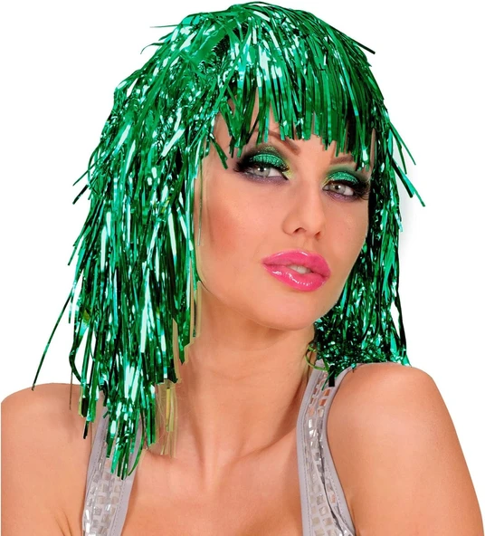 Yeşil Işıltılı Metalize Parti Peruğu ürün görseli