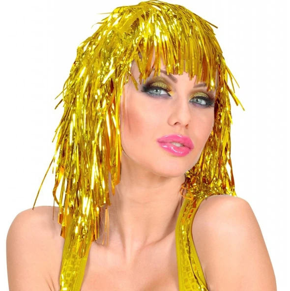Altın Sarısı Işıltılı Metalize Parti Peruğu ürün görseli