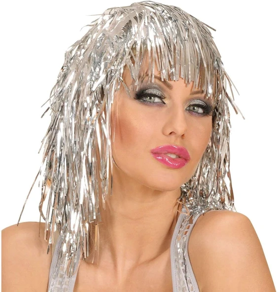 Gümüş Işıltılı Metalize Parti Peruğu ürün görseli