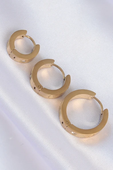 316L Çelik Gold Renk Zirkon Taşlı Model 3lü Halka Küpe - TJ-BKP9009 - 2