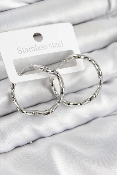 Pirinç Halka Model Gümüş Renk Kadın Küpe - TJ-BKP11015