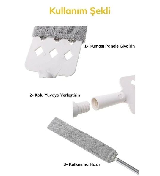 Mikrofiber Başlıklı Girintili Yüzey Dip Köşe Raf Temizleme Mopu Toz Alma Fırçası - Resim 4