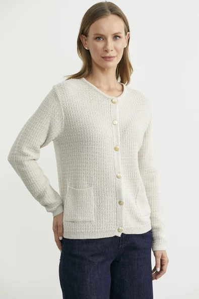 Dore Düğme Detaylı Yünlü Triko Hıırka - Taş ürün görseli