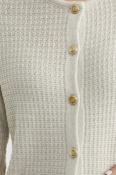 Dore Düğme Detaylı Yünlü Triko Hıırka - Taş - Resim 5