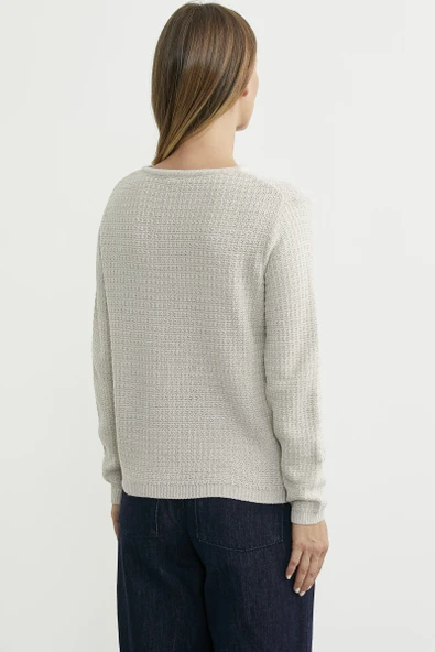 Dore Düğme Detaylı Yünlü Triko Hıırka - Taş - Resim 6