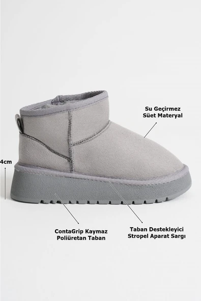 Anila Kadın Gri Kışlık Kürklü Bot - 4