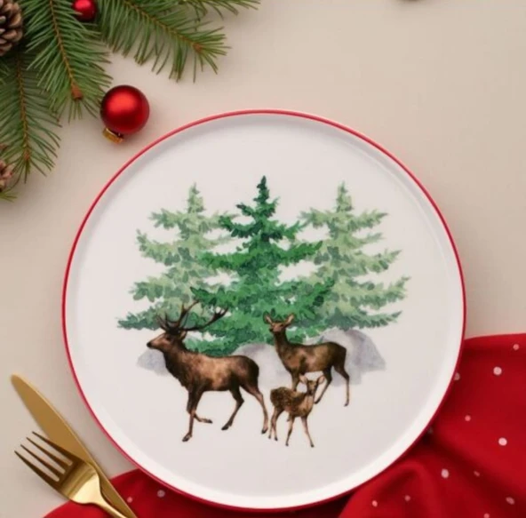 YILBAŞI PASTA TABAĞI DEER 21 CM 6 LI SET ürün görseli