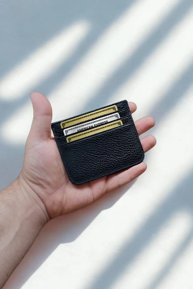 % 100 Hakiki Deri Klasik Ultra Ince Unisex Siyah Kartlık ürün görseli