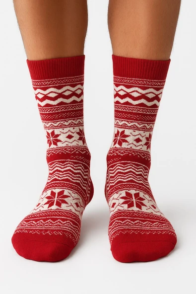 Plus Scorpion Erkek Yılbaşı Soket Çorap – Pamuklu, Desenli, Sıcak Tutan Noel Temalı 40-45 Numara - Resim 3