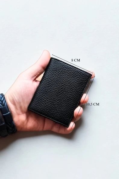 Hakiki Deri Cüzdan Küçük Boy 12 Adet Kart bölmeli Kelebek Model Siyah - Resim 7