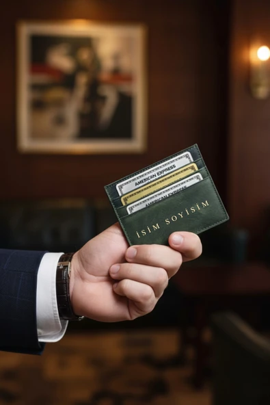 İsim Baskılı Hakiki Deri Kartlık & Cüzdan | 6 Kart Kapasiteli Crazy Haki - Resim 4