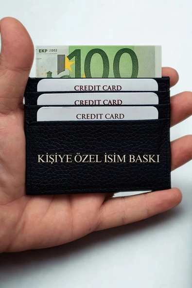 Cüzdan & Kartlık İsim Baskılı Unisex Model Mini Ve Ince Deri Dizme Floter Siyah Portföy - Resim 2