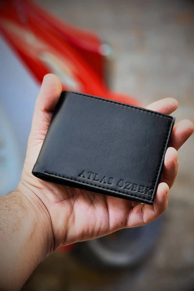 Vegan Deri İsme Özel Baskılı Erkek Cüzdanı - 12 Kartlık ve Geniş Para Bölmeli Lüks Tasarım Siyah ürün görseli