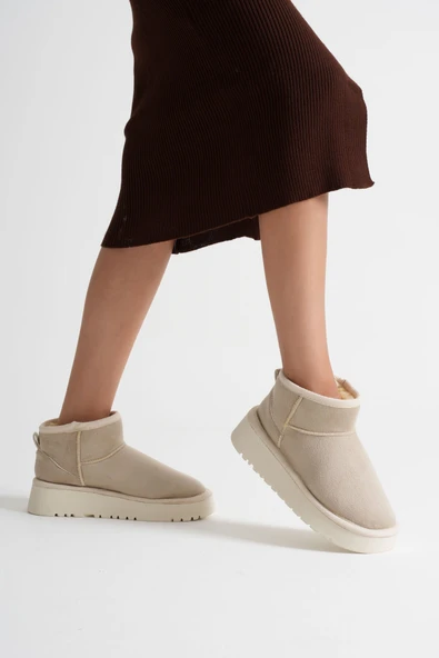 Anila Kadın Bej Kışlık Kürklü Bot - Resim 2