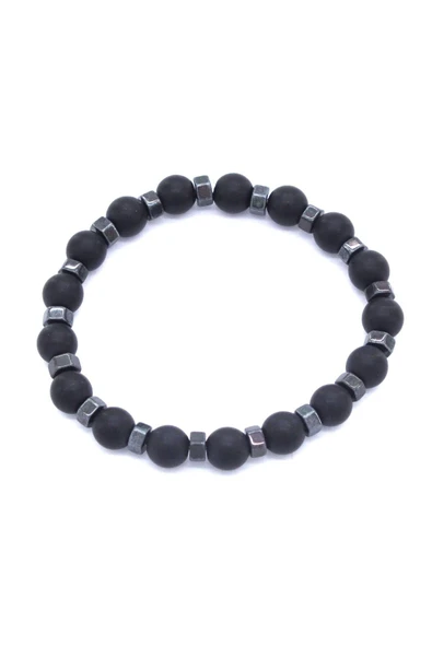 316L Çelik Kelepçe ve Oniks Doğal Taş Erkek Bileklik Kombini KMB-131 - Resim 3