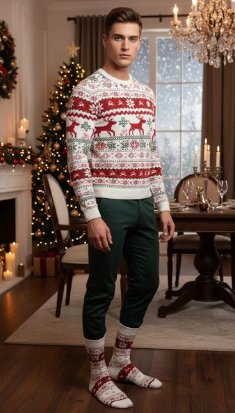 Plus Scorpion Erkek Yılbaşı Soket Çorap – Pamuklu, Desenli, Sıcak Tutan Noel Temalı 40-45 Numara - Resim 4