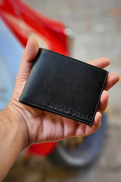 Vegan Deri İsme Özel Baskılı Erkek Cüzdanı - 12 Kartlık ve Geniş Para Bölmeli Lüks Tasarım Siyah - Resim 5