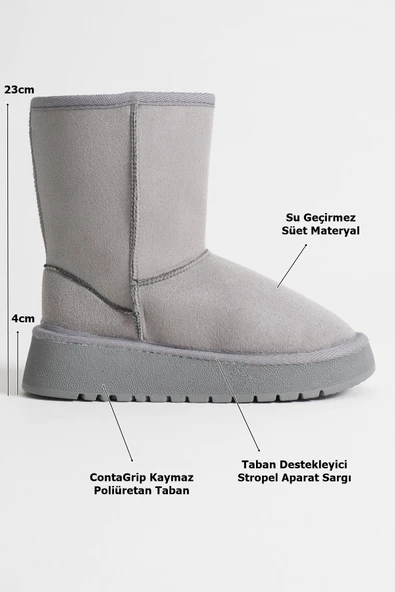 Asina Kadın Gri Kışlık Kürklü Bot - Resim 4