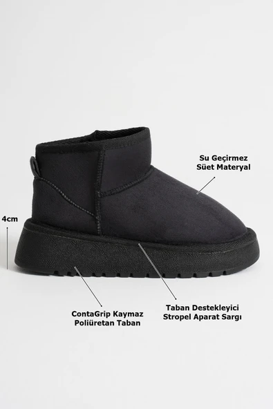 Anila Kadın Siyah Kışlık Kürklü Bot - Resim 7