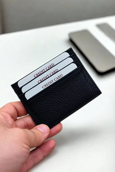 Cüzdan & Kartlık İsim Baskılı Unisex Model Mini Ve Ince Deri Dizme Floter Siyah Portföy - Resim 5