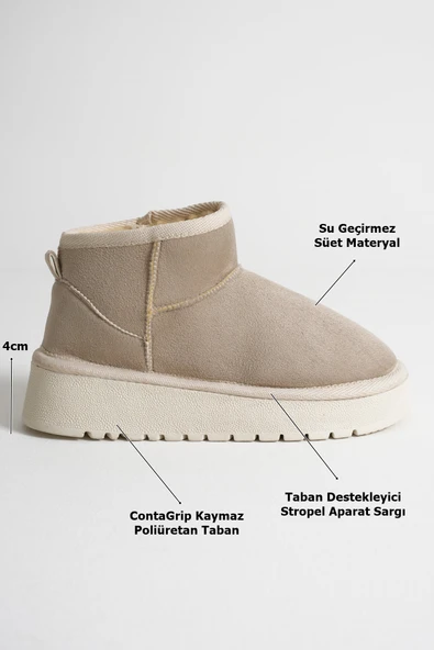 Anila Kadın Bej Kışlık Kürklü Bot - Resim 4