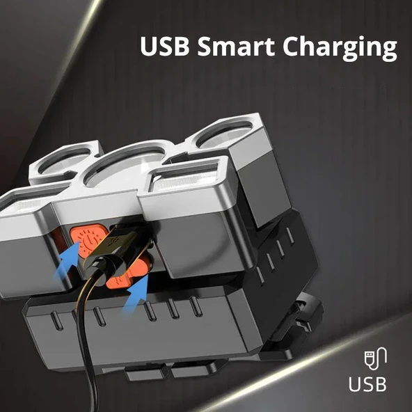 212 Model Şarjlı 5 Led 4 Modlu Cob Led Avcı Balıkçı Kamp Süper Kafa Lambası - 2