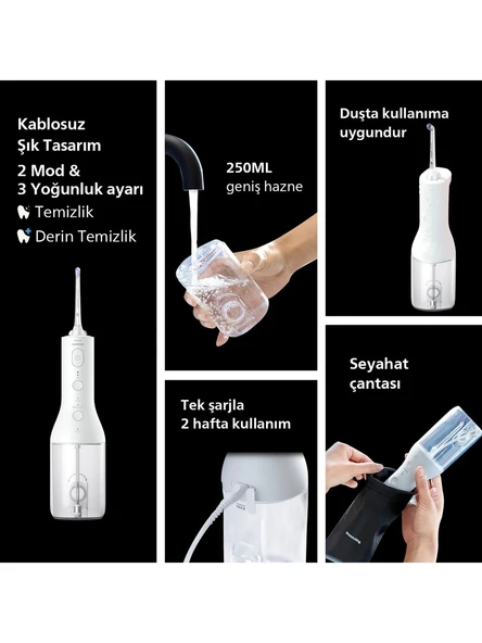 Philips HX3826/31 Sonicare Power Flosser 3000 Ağız Duşu Kablosuz - Beyaz - Resim 3