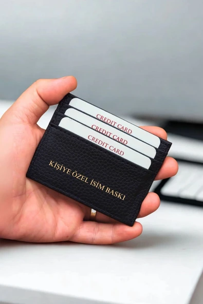 Cüzdan & Kartlık İsim Baskılı Unisex Model Mini Ve Ince Deri Dizme Floter Siyah Portföy ürün görseli