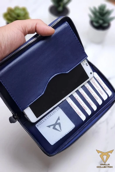 İsim Baskılı Telefon Bölmeli Cüzdan Fermuarlı Ve El Bantlı Büyük Paraportföy El Çantası Unisex - Resim 4