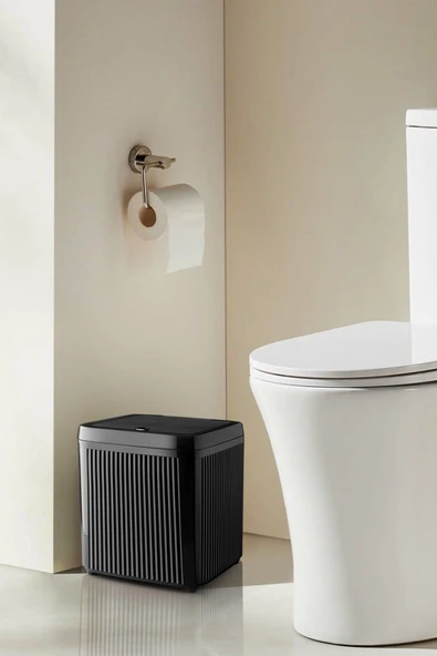 Decorev 5 Litre Click Kapaklı Modern Çizgili Çöp Kovası – Siyah DC-6799 - Resim 2