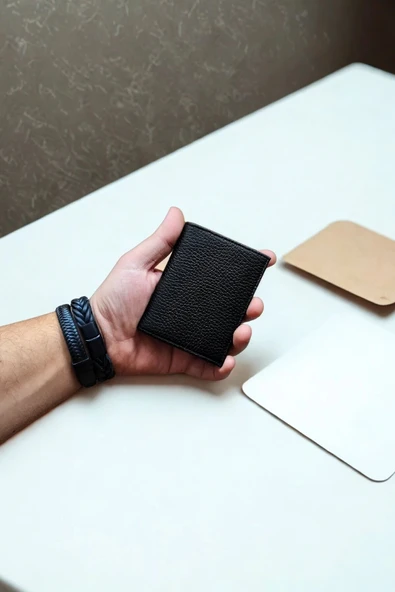 Hakiki Deri Cüzdan Küçük Boy 12 Adet Kart bölmeli Kelebek Model Siyah ürün görseli