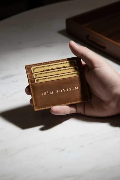 İsim Baskılı Hakiki Deri Kartlık & Cüzdan | 6 Kart Kapasiteli Crazy Camel - Resim 3