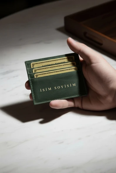 İsim Baskılı Hakiki Deri Kartlık & Cüzdan | 6 Kart Kapasiteli Crazy Haki - Resim 2