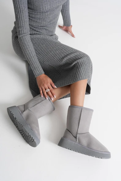 Asina Kadın Gri Kışlık Kürklü Bot - Resim 5