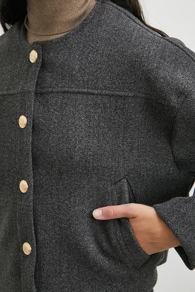 Beli Lastikli Düğmeli Bomber Ceket Antirasit - Resim 5