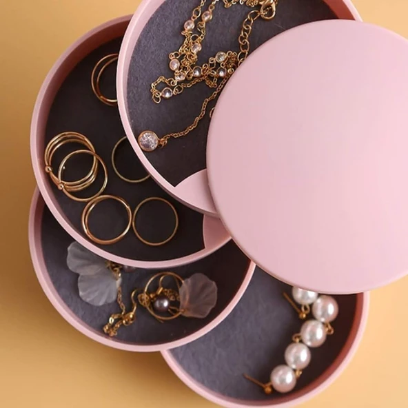 4 Katlı 360 Yuvarlak Mücevher Kutusu Mücevher Düzenleyici Kutu - Resim 2
