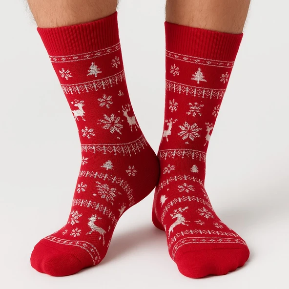 Plus Scorpion Erkek Yılbaşı Soket Çorap – Pamuklu, Desenli, Sıcak Tutan Noel Temalı 40-45 Numara - Resim 2